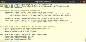 Abbildung 7: Hier ignoriert die ArchiveBox den Versuch, die Seite unter <code>http://linux-user.de</code> noch einmal zu archivieren.