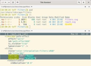 Abbildung 7: Gelungene Filter integrieren Sie fest in Inkscape. &Uuml;bertragen Sie dazu die von Objekten befreite SVG-Datei nach <code>/usr/share/inkscape/filters</code> und passen Label und Men&uuml;eintrag an.