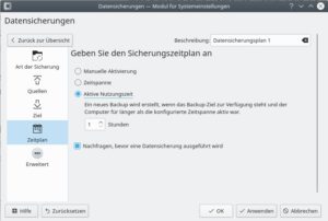 Abbildung 7: Interessant fanden wir die Funktion <span class="ui-element">Aktive Nutzungszeit</span>. Dabei erstellt Kup eine Sicherung, falls der Rechner für eine festgelegte Zeitspanne aktiv war.