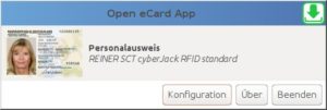 Abbildung 8: Hier meldet Open eCard den korrekten Anschluss des Kartenlesers Reiner SCT CyberJack RFID Standard mit eingelegtem Personalausweis.
