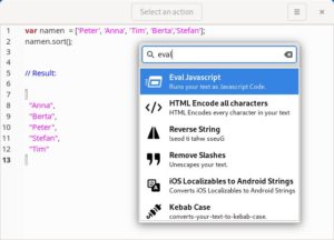 Abbildung 3: Mit der Aktion <span class="ui-element">Eval Javascript</span> f&uuml;hren Sie Javascript-Code im Anwendungsfenster aus.