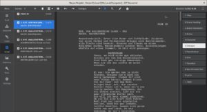 Abbildung 4: In Kit Scenarist sehen Sie links die Szenen, die Sie per Drag&nbsp;&amp;&nbsp;Drop bei Bedarf umsortieren oder l&ouml;schen. Das Programm versucht, die Dauer der Szene zu berechnen, damit Sie erkennen, wo Sie umformulieren oder k&uuml;rzen k&ouml;nnten, um Zeit einzusparen.