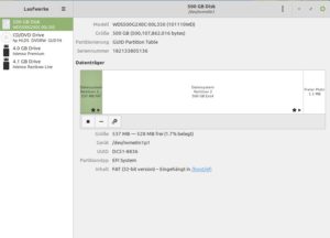 Abbildung 4: Gnome Disks zeigt alle Laufwerke permanent an. Anders als Bleachbit überschreibt es nur komplette Partitionen und Laufwerke.