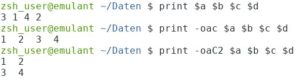 Abbildung 12: Spaltenweise und sortierte Ausgabe mit <code>print</code>.