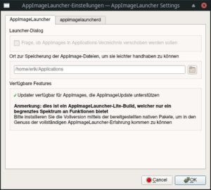 Abbildung 1: Der Konfigurationsdialog der Lite-Variante des AppImageLaunchers beschränkt sich auf das Wesentliche.