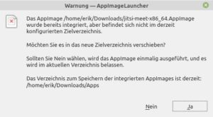 Abbildung 3: Der Launcher bemerkt auch Änderungen des Zielverzeichnisses und überführt gestartete AppImages auf Wunsch auch direkt dorthin.