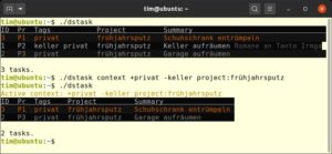 Abbildung 5: Die Aufgabe <code>Keller aufräumen</code> erfüllt nicht die Regeln des eingestellten Kontexts und erscheint daher nicht mehr in der Liste mit den anstehenden Aufgaben.