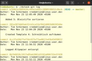 Abbildung 7: Über die <code>git</code>-Aktion können Sie neben <code>log</code> auch beliebige weitere Git-Befehle direkt aufrufen.