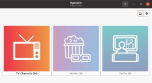 Abbildung 1: Das auf das Nötigste reduzierte Hauptfenster von Hypnotix. Über das kleine TV-Icon rechts oben wählen Sie den Provider oder legen neue Dienste an.