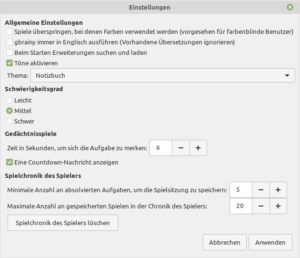 Abbildung 2: Das Einstellungsfenster bietet einige für den Spielverlauf relevante Konfigurationsoptionen.