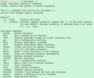 Abbildung 4: Der Hilfe-Befehl listet die Parameter für Multipass auf. Versehentlich gelöschte Instanzen stellen Sie beispielsweise mit <code>recover</code> wieder her.
