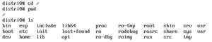 Abbildung 5: Ein Blick ins Wurzelverzeichnis zeigt Vertrautes und Neues. Neben den &uuml;blichen Verd&auml;chtigen wie <code>/etc</code> oder <code>/usr</code> finden sich auch Distri-spezifische Verzeichnisse wie <code>/ro</code> und <code>/roimg</code>.
