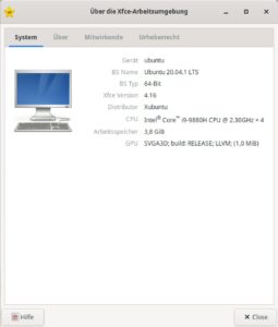 Abbildung 5: Im Dialog <span class="ui-element">&Uuml;ber XFCE</span> gibt es nun eine &Uuml;bersichtsseite, die auch die wichtigste Hardware des Hosts auflistet.