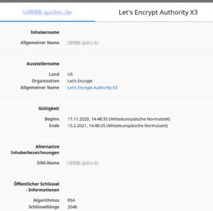 Abbildung 6: Nach dem Anpassen weniger Zeilen in der Konfigurationsdatei besorgt Jitsi Meet ohne weiteres Zutun ein von den Webbrowsern akzeptiertes Sicherheitszertifikat.