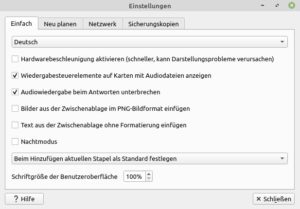 Abbildung 7: Der Einstellungsdialog von Anki fällt im Vergleich zum Funktionsumfang der Software sehr übersichtlich aus.