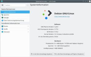 Abbildung 7: Siduction bietet mit Plasma 5.20.4 eine moderne Umgebung, die dem stark ausgestatteten Aura 15 gut zu Gesicht steht. Obwohl nicht direkt unterstützt funktioniert alles auf Anhieb. Lediglich die Tastaturbeleuchtung benötigt den entsprechenden Tuxedo-Treiber.