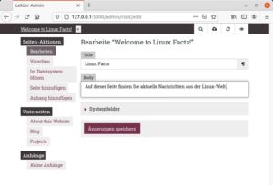 Abbildung 1: Lektor erlaubt &uuml;ber ein Admin-Interface das komfortable Eingeben von Inhalten im Browser. Bei anderen Generatoren m&uuml;ssen Sie dazu einen externen Texteditor bem&uuml;hen.