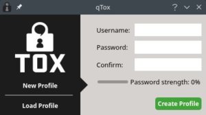 Abbildung 1: Die meisten Tox-Clients erlauben es, abwechselnd verschiedene Tox-IDs (quasi Benutzerkonten) zu nutzen. Das Passwort verschl&uuml;sselt die auf dem System gespeicherten Daten.