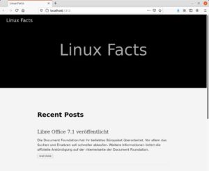 Abbildung 2: Hier hat Hugo die Meldung &uuml;ber LibreOffice&nbsp;7.1 automatisch in die Form eines Blog-Beitrags gepresst. Der Titel <span class="ui-element">LibreOffice 7.1 ver&ouml;ffentlicht</span> entspricht dem <code>title</code> im Front Matter.