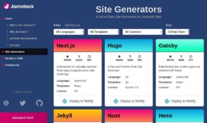 Abbildung 2: Jamstack listete zu Redaktionsschluss nicht weniger als 322 statische Website-Generatoren auf.
