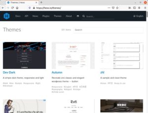Abbildung 3: Wie hier Hexo f&uuml;hren die meisten Werkzeuge auf ihrer Website einen Katalog mit vorgefertigten Themes.