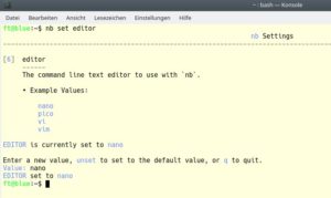 Abbildung 5: Die Wahl des Editors ist unter Linux Glaubenssache. Ob Emacs, Vi, Vim, Nano oder Ihr Lieblingseditor: Nb macht das Umstellen leicht.