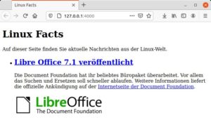 Abbildung 5: Mit dem passenden Layout aus <a href="#artRef-l6">Listing&nbsp;6</a> listet die erste Seite jetzt auch die Blog-Beitr&auml;ge auf, wobei hier nur der Beitrag &uuml;ber LibreOffice existiert.
