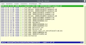 Abbildung 7: Den Verlauf einer Notiz oder eines Notizbuchs zeigt der Befehl <code>nb history</code>. Eine übersichtliche Darstellung erzielen Sie mit dem Tool Tig.