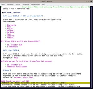 Abbildung 9: Die gespeicherten Lesezeichen zeigt Nb direkt im Terminal oder im Webbrowser an.