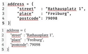 Abbildung 1: Ein Schnipsel Programmcode mit nichtproportionaler und proportionaler Schriftart.