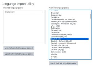 Abbildung 2: Damit Moodle mit Ihnen und den Kursteilnehmern Deutsch spricht, spielen Sie mehrere deutsche Sprachpakete oder eines ein.