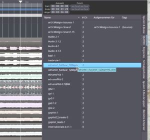 Abbildung 3: Die 23 hier importierten Audio/MIDI-Clips stehen in diesem Projekt bereits für rund 150 Regionen. Die vollständige Liste ist bei Bedarf immer noch verfügbar.