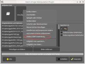 Abbildung 4: Die Standard-Batch-Funktionen finden Sie bei Bimp unter <span class="ui-element">Hinzufügen</span>. Für weitergehende Aufgaben steht dort die Funktion <span class="ui-element">Andere GIMP-Anwendung...</span> bereit.