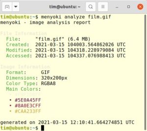 Abbildung 5: Die Aktion <code>analyze</code> liefert zahlreiche technische Informationen &uuml;ber ein Bild beziehungsweise eine Animation.
