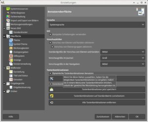 Abbildung 6: Die dynamische Tastenbindungen in den Einstellungen von Gimp erlauben das Zuweisen von Funktionen an Tasten.