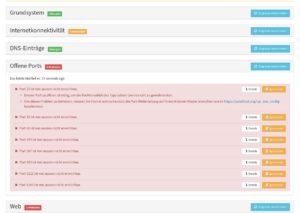 Abbildung 7: Die Diagnose zeigt, dass sich einige ben&ouml;tigte Ports von au&szlig;en nicht erreichen lassen. Sie m&uuml;ssen an Ihrem Router erst eine entsprechende Weiterleitung einrichten.
