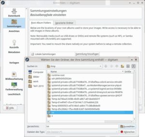 Abbildung 7: Neue (Arbeits-)Verzeichnisse integrieren Sie in Digikam innerhalb der <span class="ui-element">Einstellungen</span> des Programms.