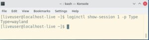 Abbildung 7: Zunächst haben wir bei Spin mit KDE Plasma überprüft, ob die Sitzung auch wirklich von Wayland gestellt wird.