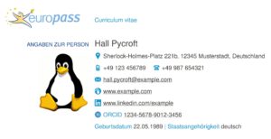 Abbildung 1: Auf der ersten Seiten des Lebenslaufs finden sich Ihre pers&ouml;nlichen Daten. Das Verwenden von Symbolen erleichtert das Verst&auml;ndnis &uuml;ber Sprachgrenzen hinweg.