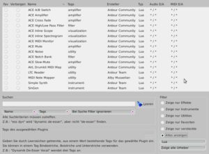 Abbildung 1: Die Plugin-Übersicht mit den Lua-basierten Plugins. Viele Funktionen sind bereits im Hauptprogramm als Lua-Plugin umgesetzt.