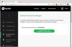 Abbildung 1: F&uuml;r den Zugriff auf Spotify &uuml;ber eine App m&uuml;ssen Sie in der Weboberfl&auml;che des Streaming-Diensts ein Ger&auml;te-Passwort anlegen.