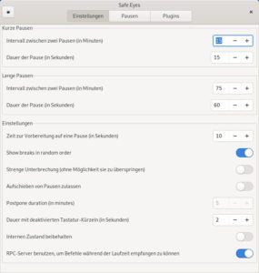 Abbildung 2: In den Einstellungen von Safe Eyes konfigurieren Sie die einzelnen Pausenzeiten.
