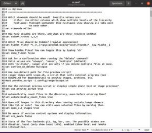 Abbildung 3: Rangers Konfigurationsdatei <code>rc.conf</code> fällt zwar recht umfangreich aus, die zweite Hälfte deklariert jedoch ausschließlich die Zuordnung der Tastenkürzel.