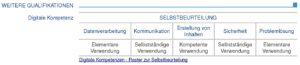 Abbildung 4: Digitale Kompetenz spielt heutzutage im Berufsleben eine wichtige Rolle. Anhand eines standardisierten Rasters beurteilen Sie Ihre F&auml;higkeiten selbst.