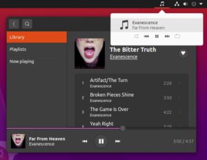 Abbildung 4: Bei Bedarf vertiefen Sie &uuml;ber eine MPRIS-Erweiterung (hier der Mpris Indicator Button) die Integration in den Gnome-Desktop.