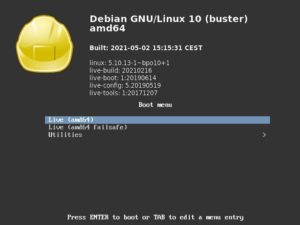 Abbildung 2: Der Bootscreen eines mit Live-build erstellten Systems sieht anders aus als der Eröffnungsbildschirm der offiziellen Debian-Live-Spins.