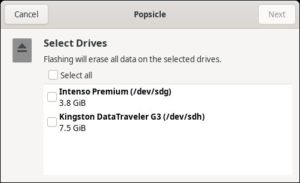 Abbildung 2: Popsicle gestattet es, mehrere Medien parallel zu beschreiben. Dazu wählen Sie die gewünschten USB-Sticks über eine Liste aus.