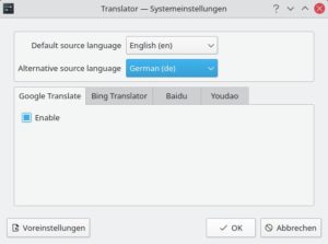 Abbildung 2: Der Runner f&uuml;r &Uuml;bersetzungen ist nicht standardm&auml;&szlig;ig an Bord, Sie m&uuml;ssen Ihn &uuml;ber den KDE Store nachinstallieren.