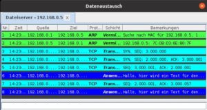 Abbildung 6: Bei der Kommunikation im Netz kennzeichnet die Software die einzelnen Schichten durch unterschiedliche Farben.