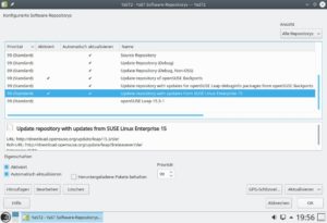 Abbildung 1: OpenSuse bindet unter anderem Update-Repositories von Suse Linux Enterprise 15 ein.